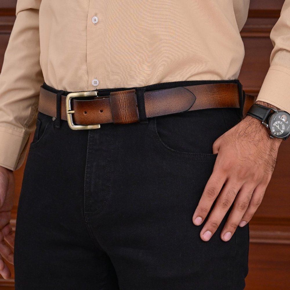Mocha Brown Oil Waxed Premium Buffalo Leather Belt - Personalized Gift For Him - Picture 9 of 15